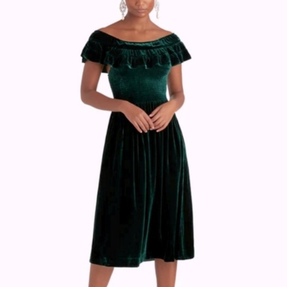 NWT Hill House Home Akilah Emerald Velvet Nap Dress XS